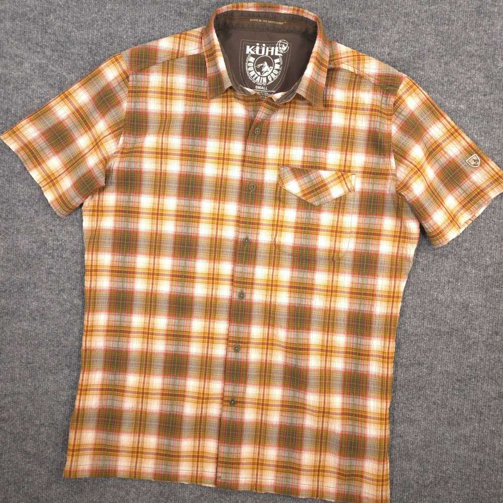 Kuhl Shirt Mens S Autumn Plaid Crinkle Texture Short Sleeve Outdoor Hiking Camp